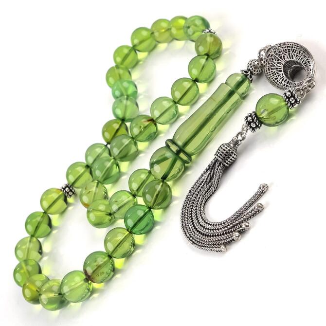 Karayip İncisi Yeşil Mucize Damla Kehribar Tesbih - Tesbihcibaba