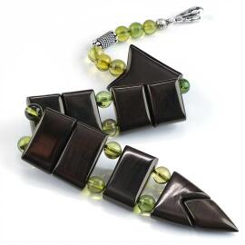 Karayip Taneli Kahverengi Oltu Balık Tesbih - 1