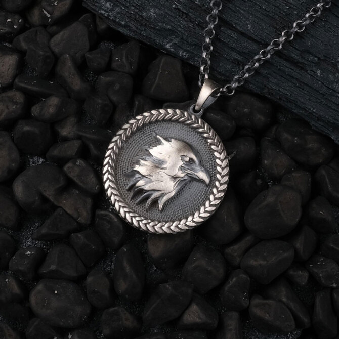 Kartal Model Eskitme Tasarım Erkek Gümüş Kolye - Tesbihcibaba