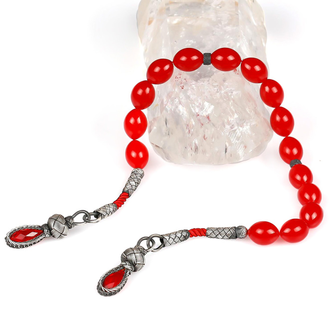 Kazaz Kamçılı Çilek Kırmızı Zaza Tesbihi - Tesbihcibaba