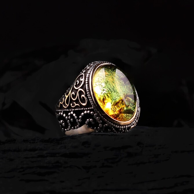 Kehruba-Sinek Fossil Drop Amber Silver Ring
