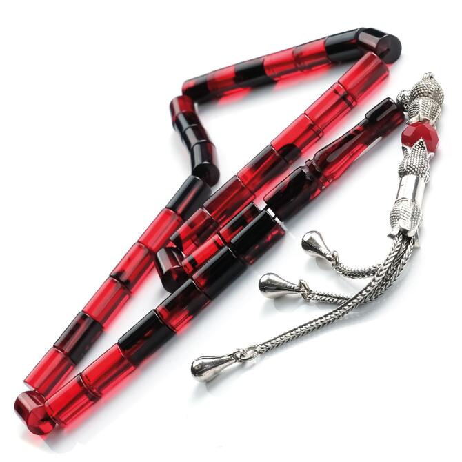 Kesme Gece Kızılı Lale Püskül Ateş Kehribarı Tesbih - Tesbihcibaba