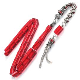 Kesme Kızıl Ateş Sıkma Kehribar Tesbih - 1