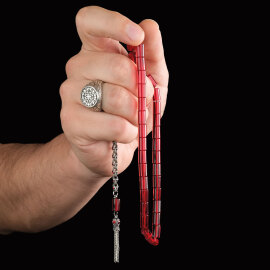 Kesme Kızıl Ateş Sıkma Kehribar Tesbih - 2