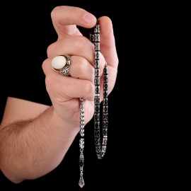 Kesme Model Gümüş Çakım Erzurum Oltu Taşı Tesbih - 2