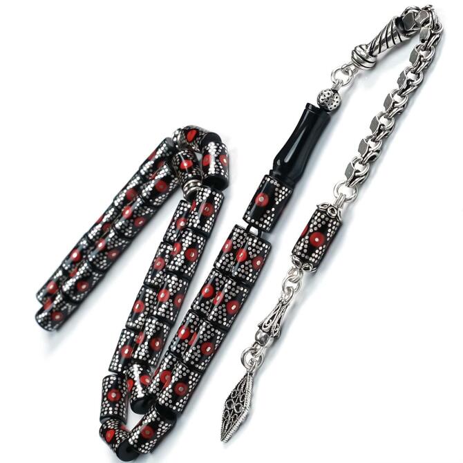 Kesme Model Kırmızı Mineli Erzurum Oltu Taşı Tesbih - Tesbihcibaba