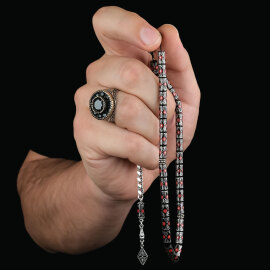 Kesme Model Kırmızı Mineli Erzurum Oltu Taşı Tesbih - 2