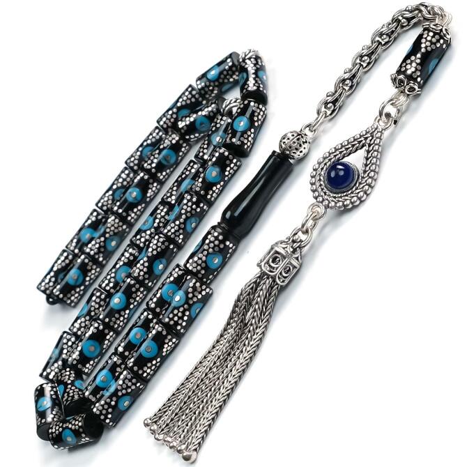 Kesme Model Mavi Mineli Erzurum Oltu Taşı Tesbih - Tesbihcibaba