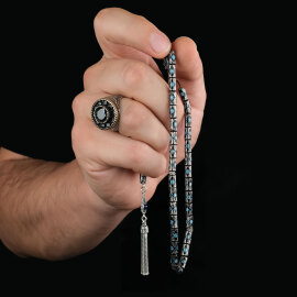 Kesme Model Mavi Mineli Erzurum Oltu Taşı Tesbih - 2