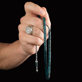 Kesme Yeşim Mozaik Sıkma Kehribar Tesbih - 2