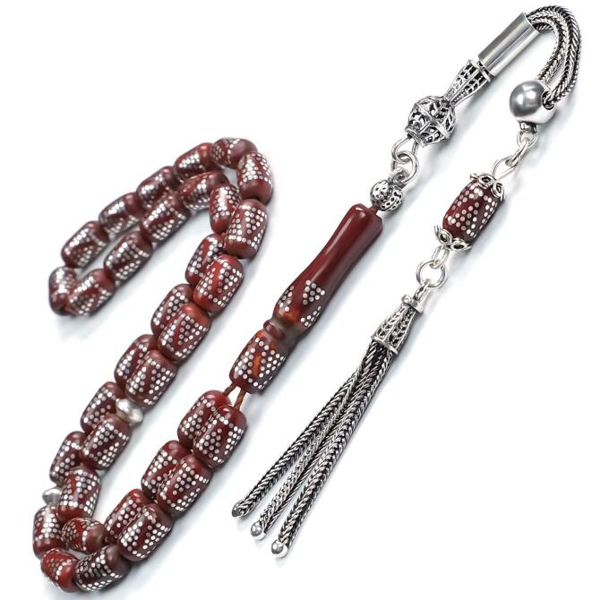 Kınalı Kuka Gümüş Çakımlı Tesbih - Tesbihcibaba