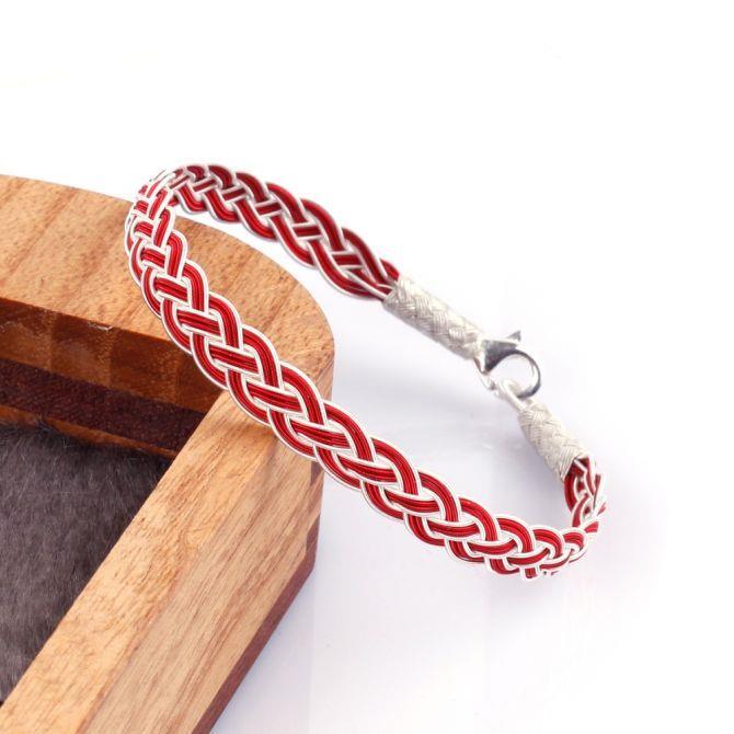 Kırmızı Beyaz 1000 Ayar Gümüş Kazaz Bileklik - Tesbihcibaba