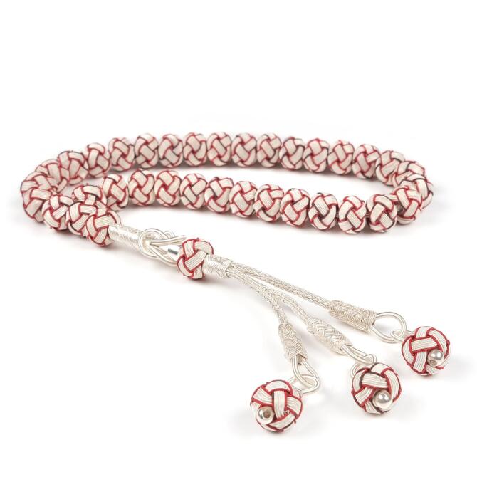 Kırmızı Beyaz El Örmesi Kazaz Tesbih - Tesbihcibaba