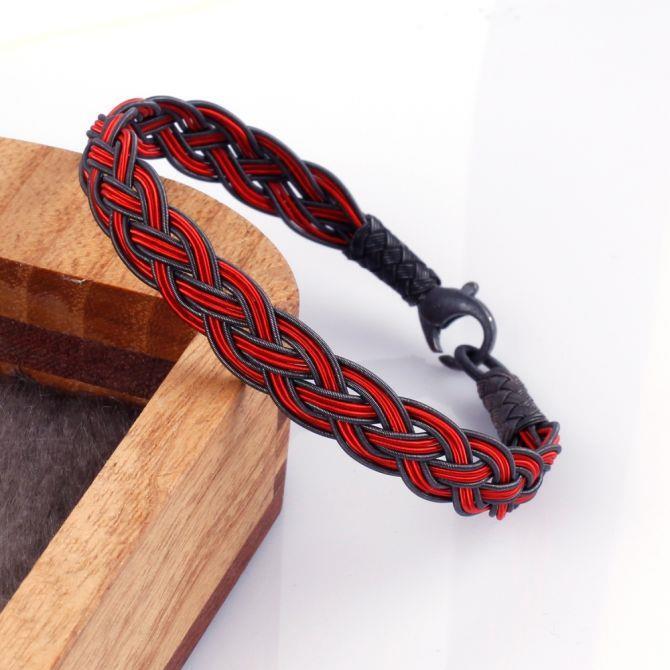 Kırmızı Siyah 1000 Ayar Gümüş Kazaz Bileklik - Tesbihcibaba