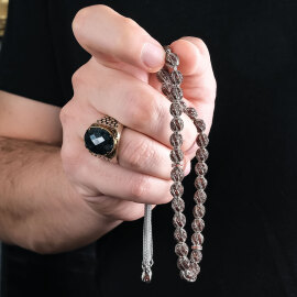 Kırmızı Zirkon Taşlı Özel Tasarım 925 Ayar Gümüş Tesbih - 2