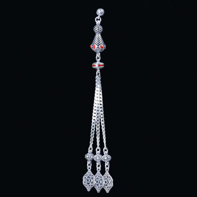 Kırmızı Zirkon Üçlü Lal Tesbih Püskülü - Tesbihcibaba