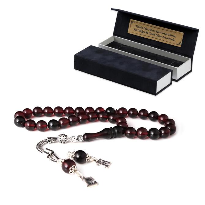 Kişiye Özel Harf Kamçılı Kızıl Sıkma Kehribar Tesbih - Tesbihcibaba