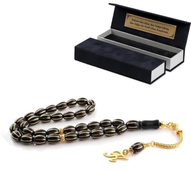 Kişiye Özel Harf Püskül Pirinç İşlemeli Oltu Taşı Tesbih - Tesbihcibaba