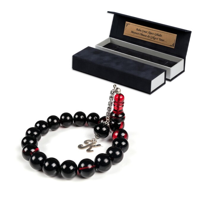 Kişiye Özel Harfli Ateş Kehribar İsimli Efe Tesbih - Tesbihcibaba