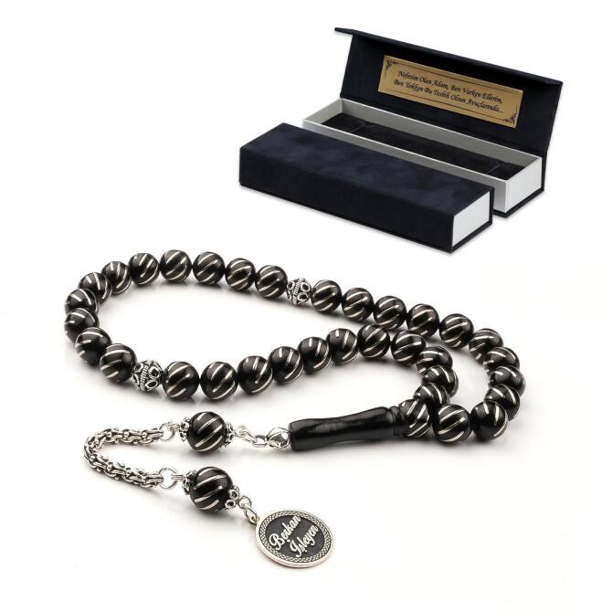 Kişiye Özel İşlemeli Oltu Taşı Tesbih - Tesbihcibaba