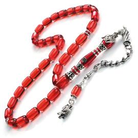 Kızıl Börteçine Nakkaş İmame Sıkma Kehribar Tesbih - 1