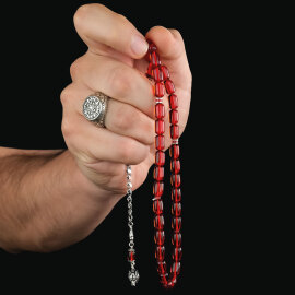 Kızıl Börteçine Nakkaş İmame Sıkma Kehribar Tesbih - 2