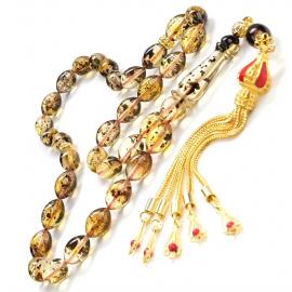 Kızıl Gold Fosilli Damla Kehribar Tesbih - Tesbihcibaba