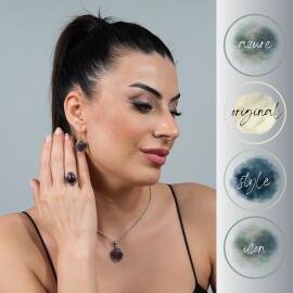 Kök Yakut Kolye Yüzük Küpe Seti - 3