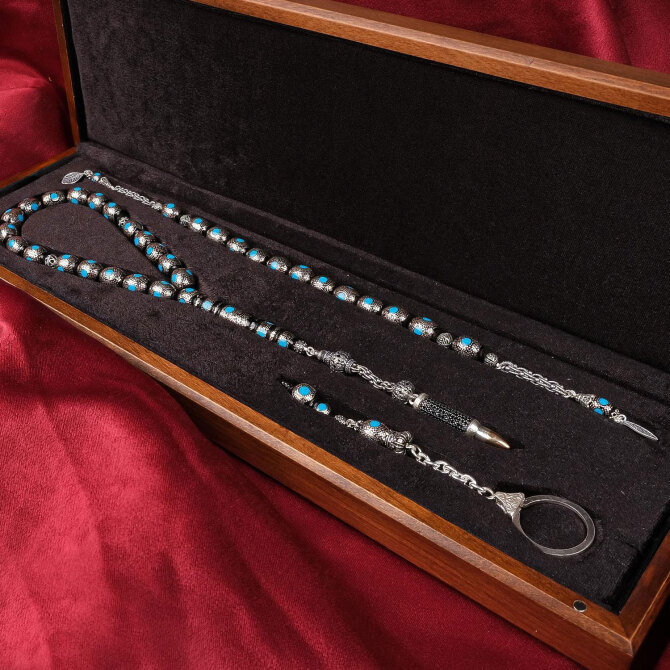 Koleksiyonluk Gümüş Tasarım Mercan Tesbih Seti - Tesbihcibaba