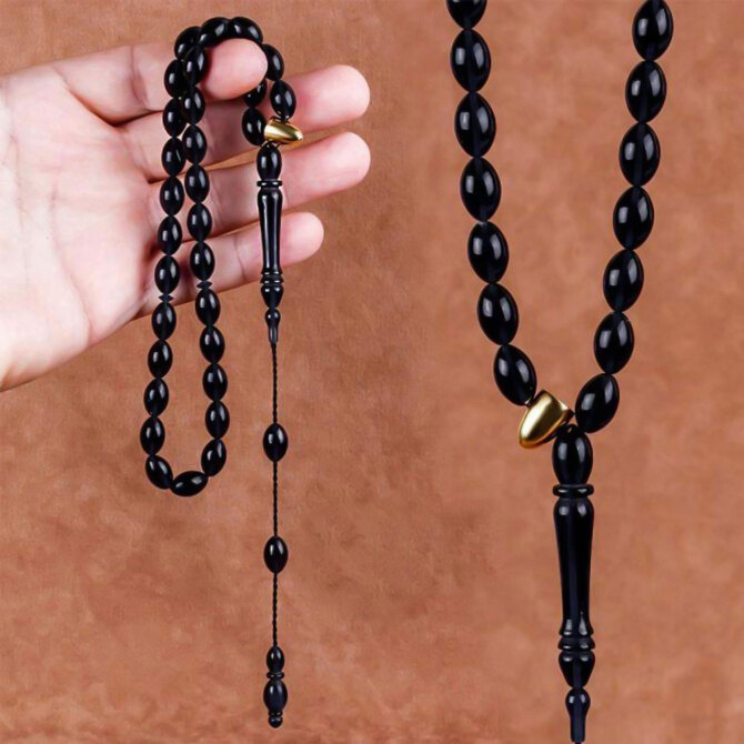 Kömür Karası Ateş Kehribar Racon Tesbihi - Tesbihcibaba