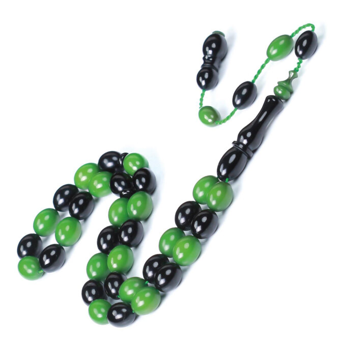 Körfez Yeşili Siyah Mix Sıkma Kehribar Tesbih - Tesbihcibaba