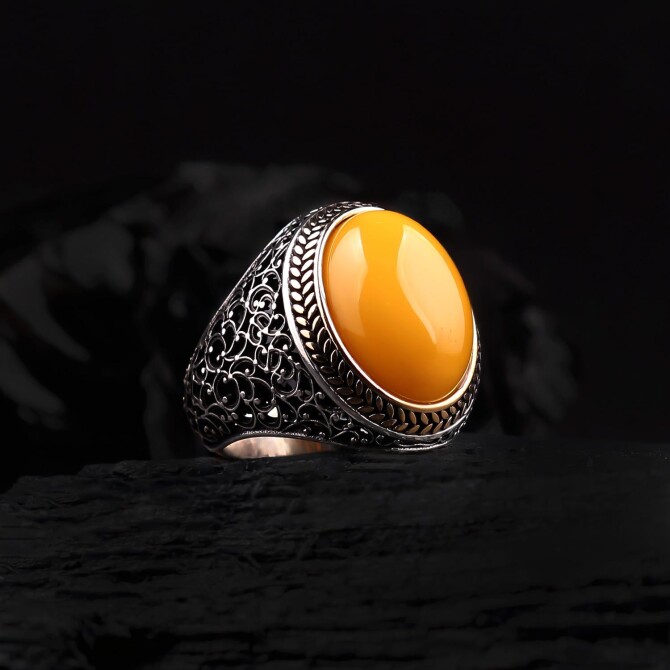 Kral Drop Amber Stone-set Silver Ring