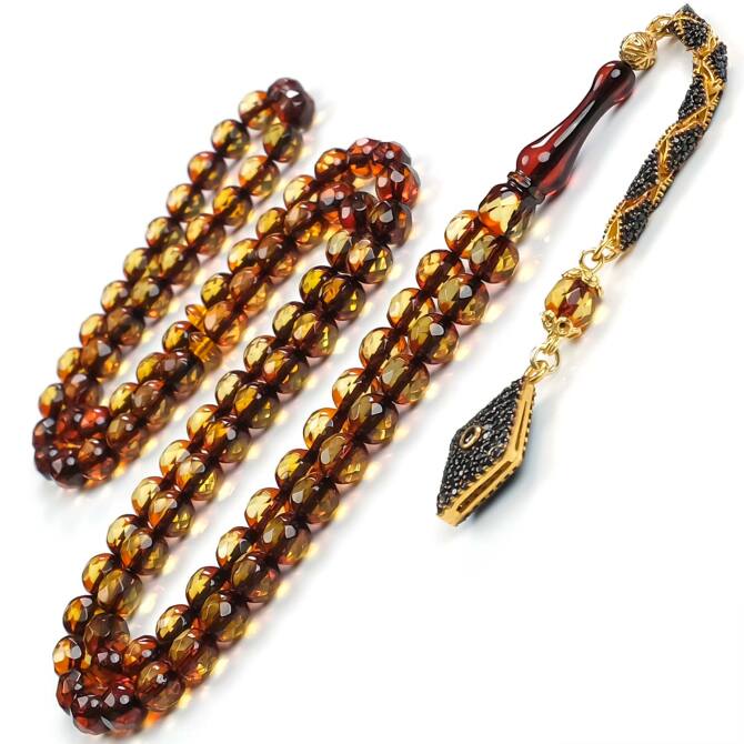 Kristal Kesim Damla Kehribar Namaz Tesbihi - Tesbihcibaba