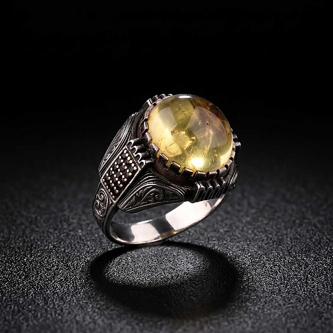 Kubbe Drop Amber Men's Silver Ring