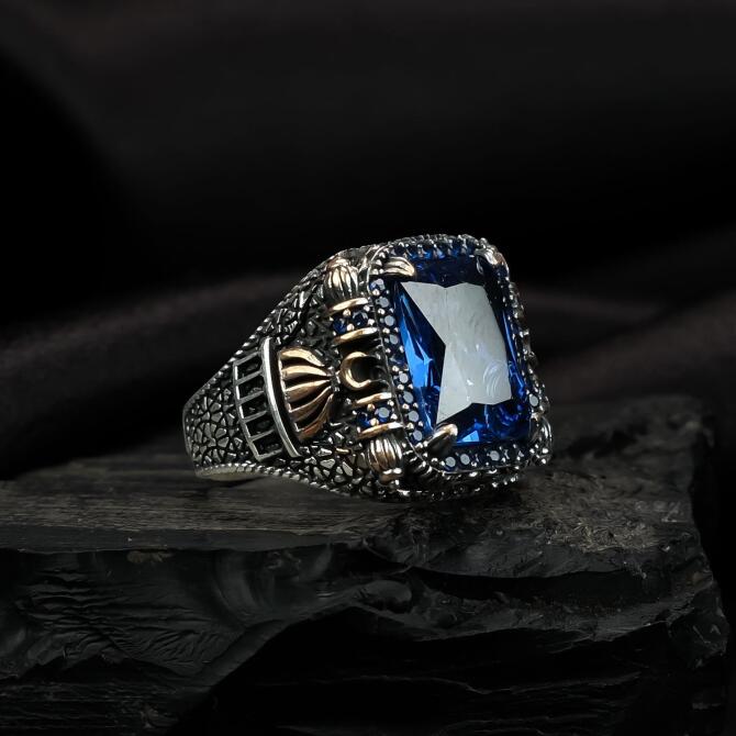 Kubbe Model Mavi Zirkon Gümüş Yüzük - Tesbihcibaba