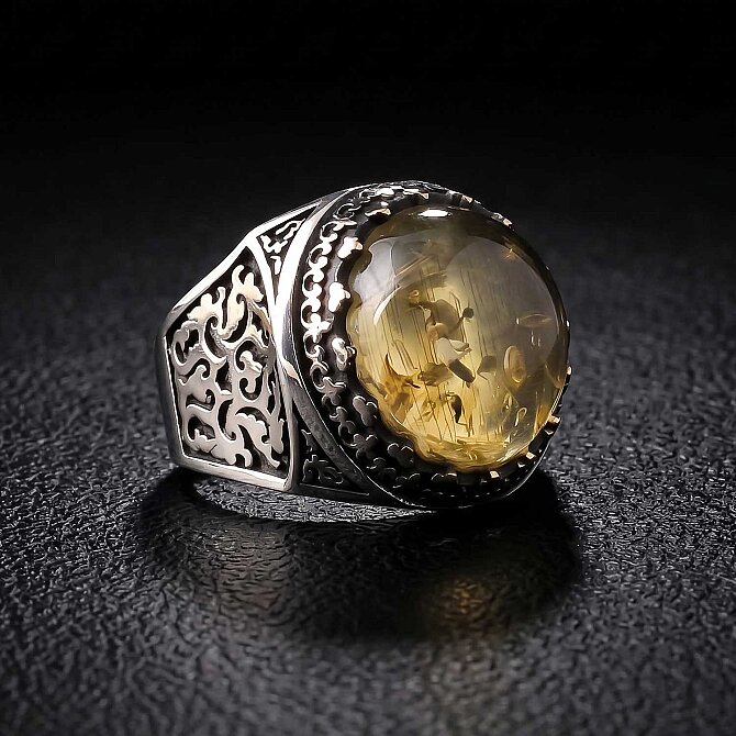 Kubbe Water Green Karayip Drop Amber Silver Ring