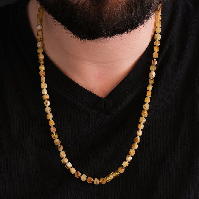 Küp Kesim Fosilli Damla Kehribar Kolye - Tesbihcibaba