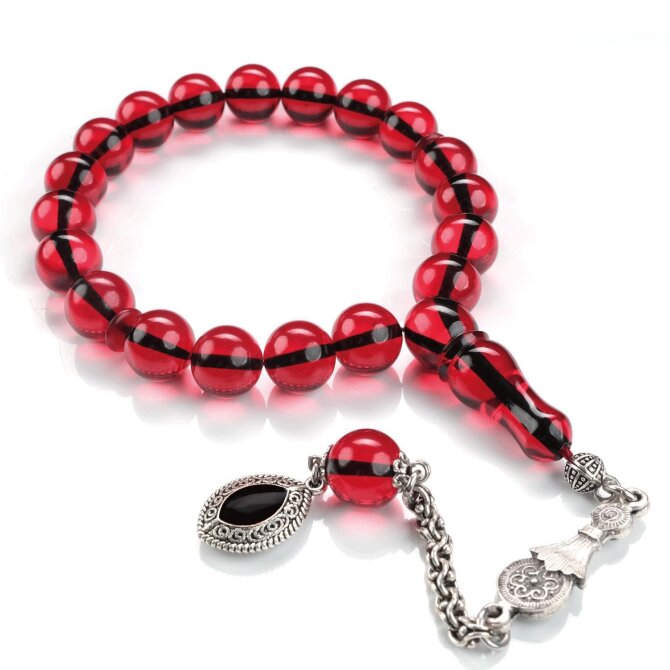 Küre Kesim Maskot Kırmızı Ateş Kehribarı Tesbih - Tesbihcibaba