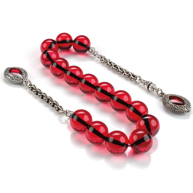 Küre Kesim Zaza Kırmızı Ateş Kehribarı Tesbih - Tesbihcibaba