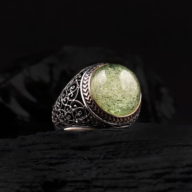 Sphere Bubble Karayip Amber Silver Ring