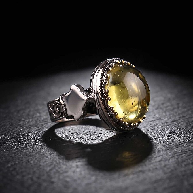 Sphere Karayip Drop Amber Silver Ring