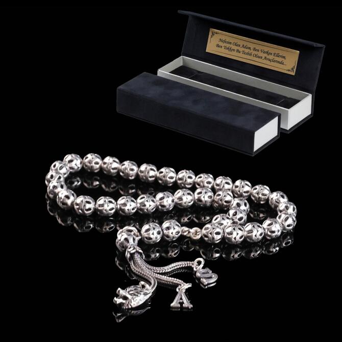 Kurt Başlı Harf Tasarım Gümüş Tesbih - Tesbihcibaba