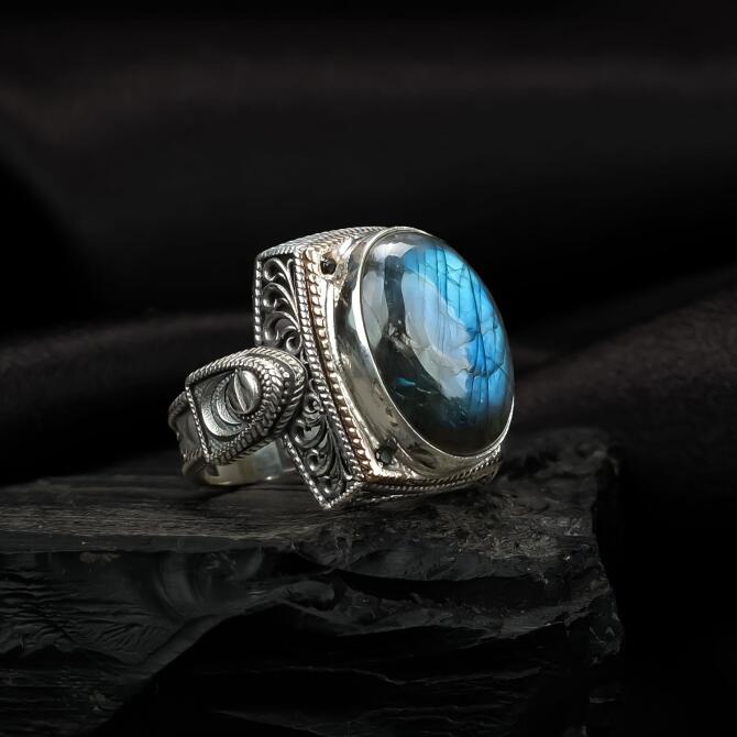 Kuzey Işığı Labradorit Taşı Gümüş Yüzük - Tesbihcibaba