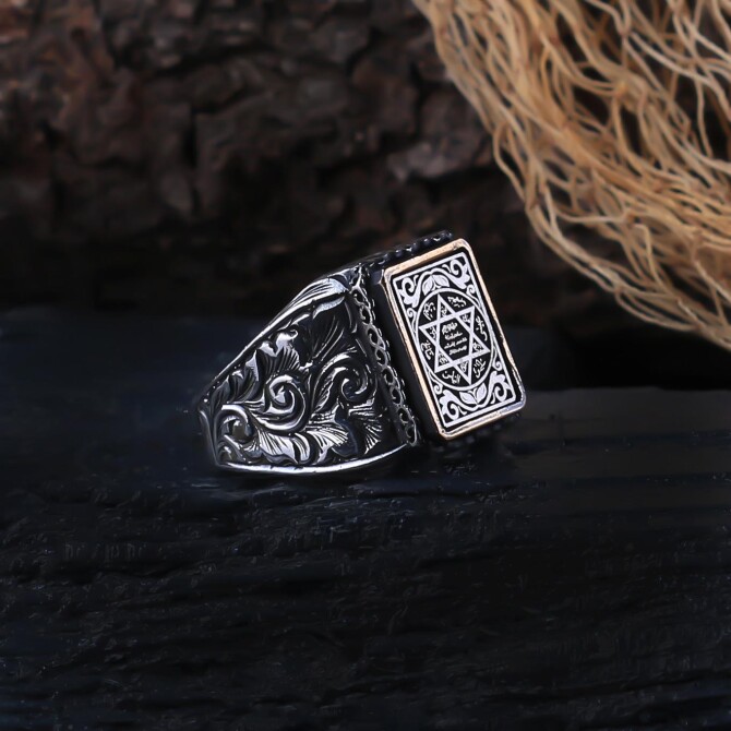 Lal Engraving Mühr-ü Süleyman Silver Ring