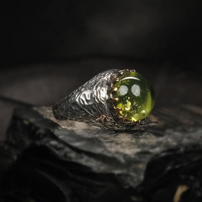 Lal Kasa Karayip Damla Kehribar Gümüş Yüzük - Tesbihcibaba