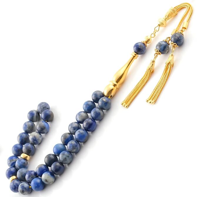 Lapis Lazuli Kuzey Işığı Taşı Gümüş Tasarım Tesbih - Tesbihcibaba