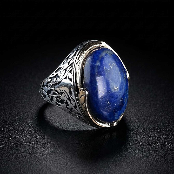Lapus Lazuli Gece Mavisi Taşlı Gümüş Yüzük - Tesbihcibaba