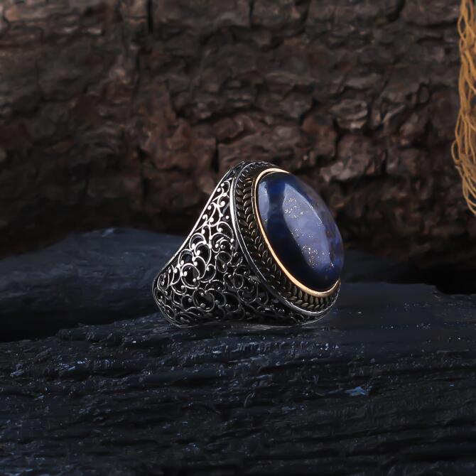 Lapus Lazuli Gece Blue Stone-set Men's Silver Ring