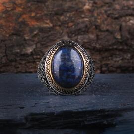 Lapus Lazuli Gece Mavisi Taşlı Erkek Gümüş Yüzük - 3