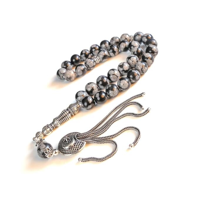 Lav Taşı Obsidyen Gümüş İmame Tesbih - Tesbihcibaba